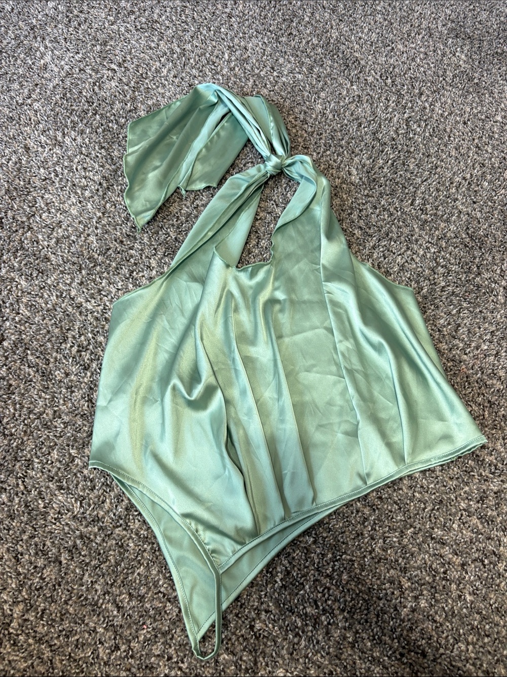 Satin Halter Bodysuit in Sage Green